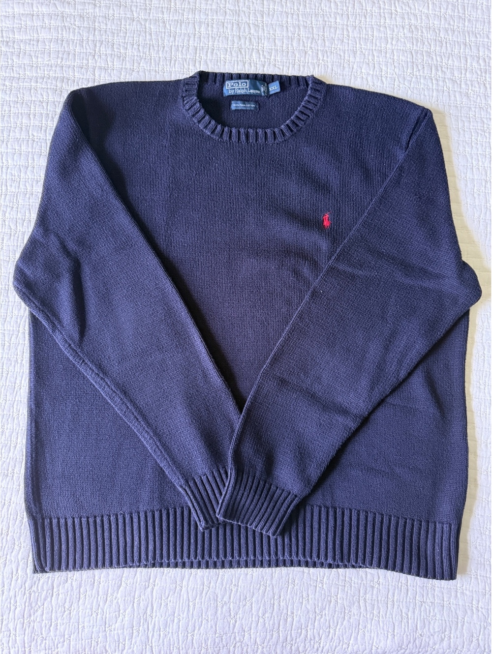 Vintage Polo Ralph Lauren Men's Cotton Knit Sweater Navy Size XXL Red Pony